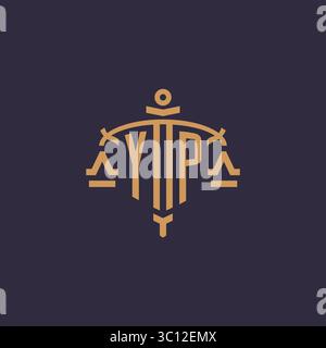 Monogram YP logo for legal firm with geometric scale and sword style vector graphic Stock Vector