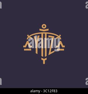 Monogram YZ logo for legal firm with geometric scale and sword style vector graphic Stock Vector