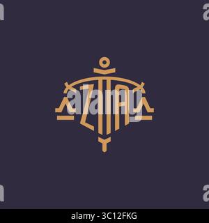 Monogram ZA logo for legal firm with geometric scale and sword style vector graphic Stock Vector