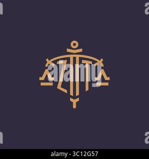 Monogram ZT logo for legal firm with geometric scale and sword style vector graphic Stock Vector