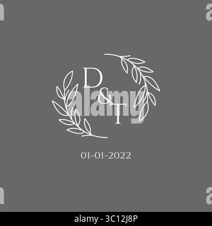 Initial letter DT monogram wedding logo with creative leaves decoration vector graphic vector graphic Stock Vector