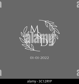 Initial letter MD monogram wedding logo with creative leaves decoration vector graphic vector graphic Stock Vector