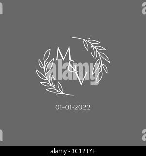 Initial letter MV monogram wedding logo with creative leaves decoration vector graphic vector graphic Stock Vector