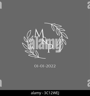 Initial letter MP monogram wedding logo with creative leaves decoration vector graphic vector graphic Stock Vector