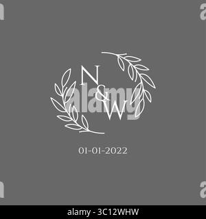 Initial letter NW monogram wedding logo with creative leaves decoration vector graphic vector graphic Stock Vector