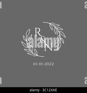 Initial letter RN monogram wedding logo with creative leaves decoration vector graphic vector graphic Stock Vector