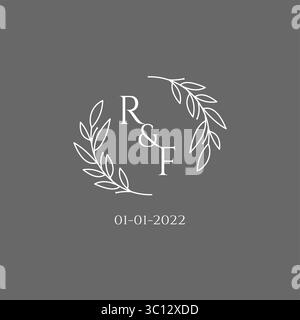 Initial letter RF monogram wedding logo with creative leaves decoration vector graphic vector graphic Stock Vector