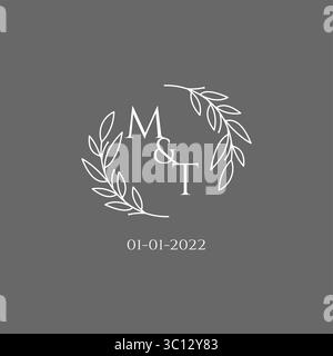 Initial letter MT monogram wedding logo with creative leaves decoration vector graphic vector graphic Stock Vector