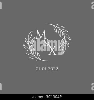Initial letter MX monogram wedding logo with creative leaves decoration vector graphic vector graphic Stock Vector