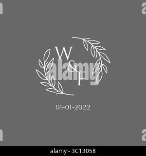 Initial letter WF monogram wedding logo with creative leaves decoration vector graphic vector graphic Stock Vector