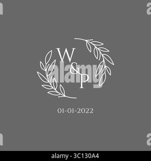 Initial letter WP monogram wedding logo with creative leaves decoration vector graphic vector graphic Stock Vector