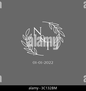 Initial letter NT monogram wedding logo with creative leaves decoration vector graphic vector graphic Stock Vector