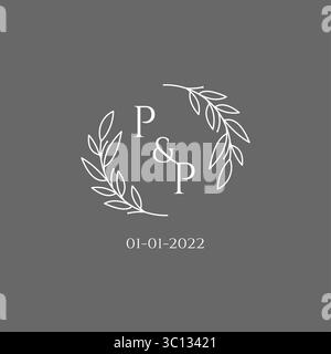 Initial letter PP monogram wedding logo with creative leaves decoration vector graphic vector graphic Stock Vector
