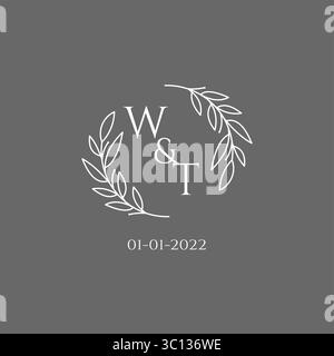 Initial letter WT monogram wedding logo with creative leaves decoration vector graphic vector graphic Stock Vector