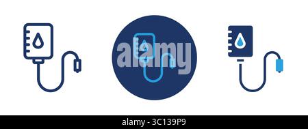 A blue and white image of a blood bag with a blue and white line. The image is of a medical device Stock Vector