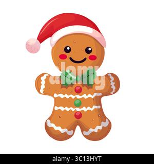 Christmas gingerbread man hand drawn on white background. Stock Vector