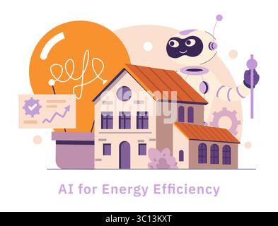AI in industry focuses on enhancing energy efficiency through innovative technologies. This illustration showcases smart solutions in manufacturing and energy management, highlighting automation and sustainability. Stock Vector