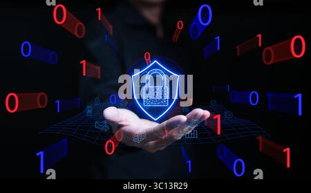 User privacy security and encryption, Cybersecurity concept. Secure internet access Future technology and cybernetics, Screen padlock, information Stock Photo