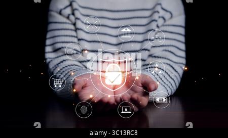 Cybersecurity and privacy concepts to protect business data, Secure internet access Future technology and cybernetics, Screen padlock, information Stock Photo