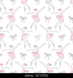 Ballet Dancer Girls Ballerina Seamless Pattern. Stock Vector