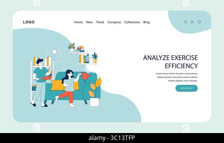 Home fitness illustration featuring a couple monitoring their health stats using smart devices while relaxing in a modern living room. Stock Vector