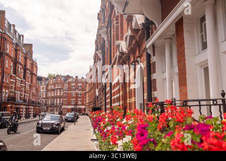 LONDON- JULY 15, 2025: Red brick mansion buildings in the prestigious neighbourhood around Egerton Gardens in South Kensington Knightsbridge area Stock Photo