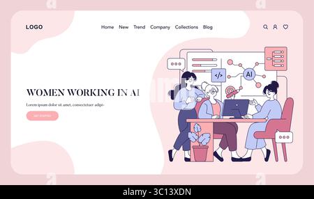 Women working in AI create innovative solutions through collaboration and technology. They represent growth in the tech industry, breaking barriers and shaping the future with their expertise and diversity. Stock Vector