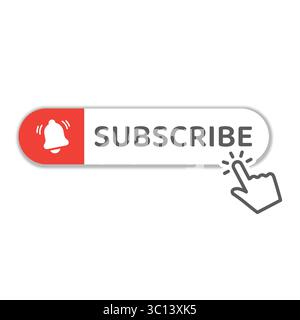 Subscribe web button with mouse hand. 3d shadow effect subscription vector icon. Stock Vector