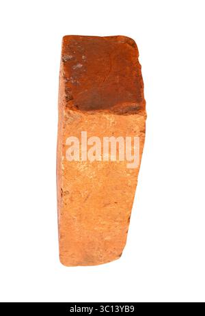 Side view of one cracked old red or orange brick is isolated on white background with clipping path. Stock Photo