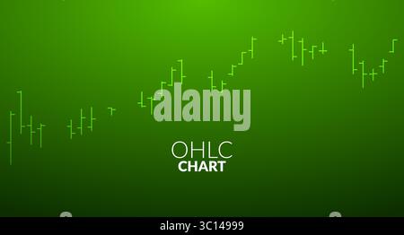 Green OHLC chart on dark background showing financial trading data for open high low close values in market analysis concept Stock Vector