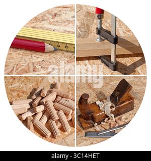 Carpenter's tools in a collage Stock Photo
