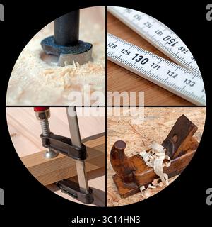 Carpenter's tools in a collage Stock Photo