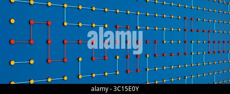 Node tree, industrial process, connected, abstract. Node tree, industrial process, connected, abstract. Network, connections, automatic construction of a path with red nodes and lines, progress, technology. 3D animation img node tree009s02 connected Stock Photo