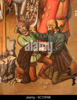 Altarpiece of Saint Michael  by Jaume Huguet. 15th c. Apparation of st. Michael at the Castle of Sant'Angelo.  From Church of st. Maria del Pi, Barcel Stock Photo