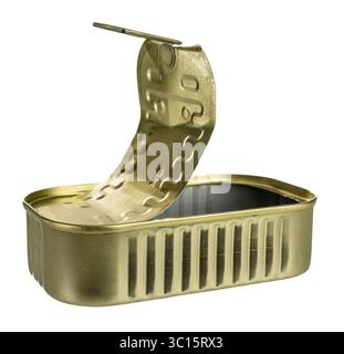 Empty golden metal sardine can isolated on transparent background Stock Photo