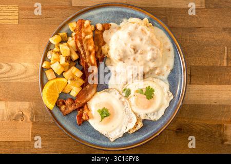 Sausage gravy, eggs and bacon Stock Photo
