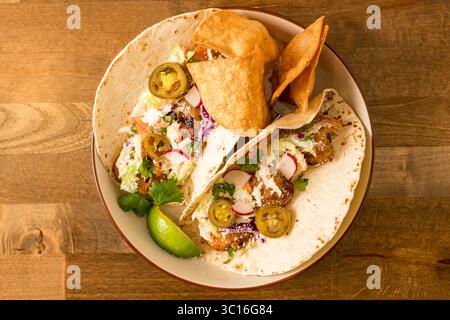 shrimp tacos on a plate Stock Photo