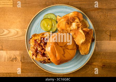 Pulled pork sandwich on a plate Stock Photo