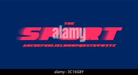 Windy thick alphabet, speed fat letters, blocky dynamic font with clean shapes, trendy maximalist typeface, headline typography, creative design Stock Vector