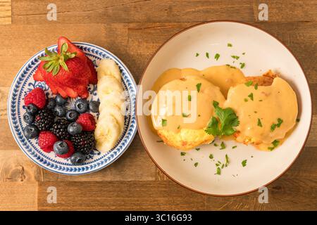 Eggs Benedict on a plate Stock Photo