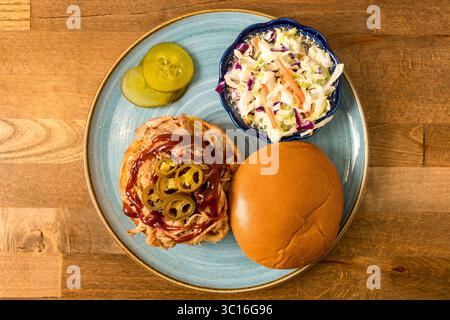 Pulled pork sandwich on a plate Stock Photo