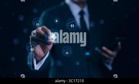 Concept of using AI artificial intelligence to help DMS document management system. Automation of work processes by AI. Security system and searching Stock Photo