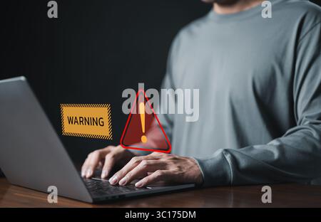 The concept of cybersecurity vulnerability. System warning hacked alert, cyber attack on computer network, illegal connection, data breach, Stock Photo