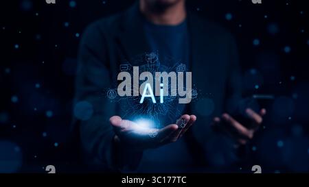 Ai, the concept of artificial intelligence use analytics, automation, and an autonomous brain. big data management, computer connection information, i Stock Photo