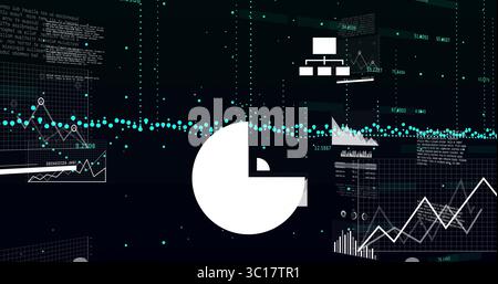 Displaying digital interface showing charts, icons, readouts and turquoise point cloud, copy space Stock Photo