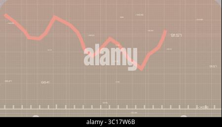 Displaying jagged coral-colored line graph tracking data trends on beige grid, with numeric labels Stock Photo