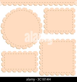 Set of color illustrations with postage stamp. Isolated vector objects on white background. Stock Vector
