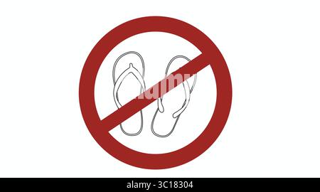 Forbidden flip flops sign. Vector isolated flat editable illustration of a forbidden sign with flip flops. Stock Vector