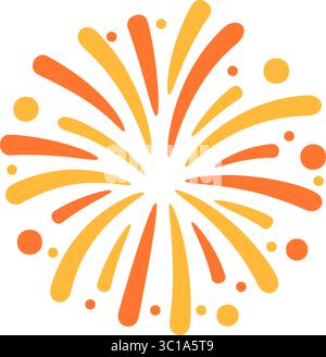 Yellow and orange firework explosion with small stars in flat cartoon style. Isolated on transparent background. Stock vector illustration in flat sty Stock Vector