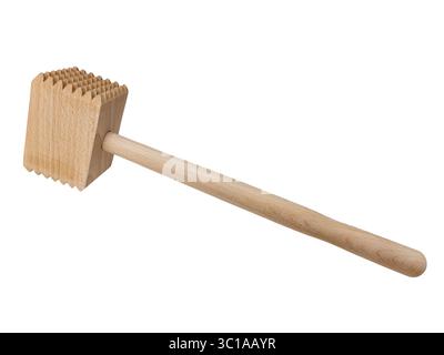 Wooden meat hammer tenderizer isolated on white with clipping path included Stock Photo